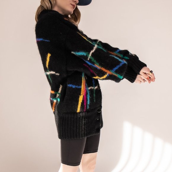 Vintage 80s mohair abstract stripe chunky cardigan - Picture 9 of 10